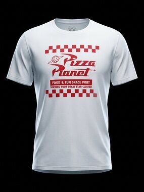 Disney Pixar Toy Story Pizza Planet Graphic T-Shirt White Size XL.